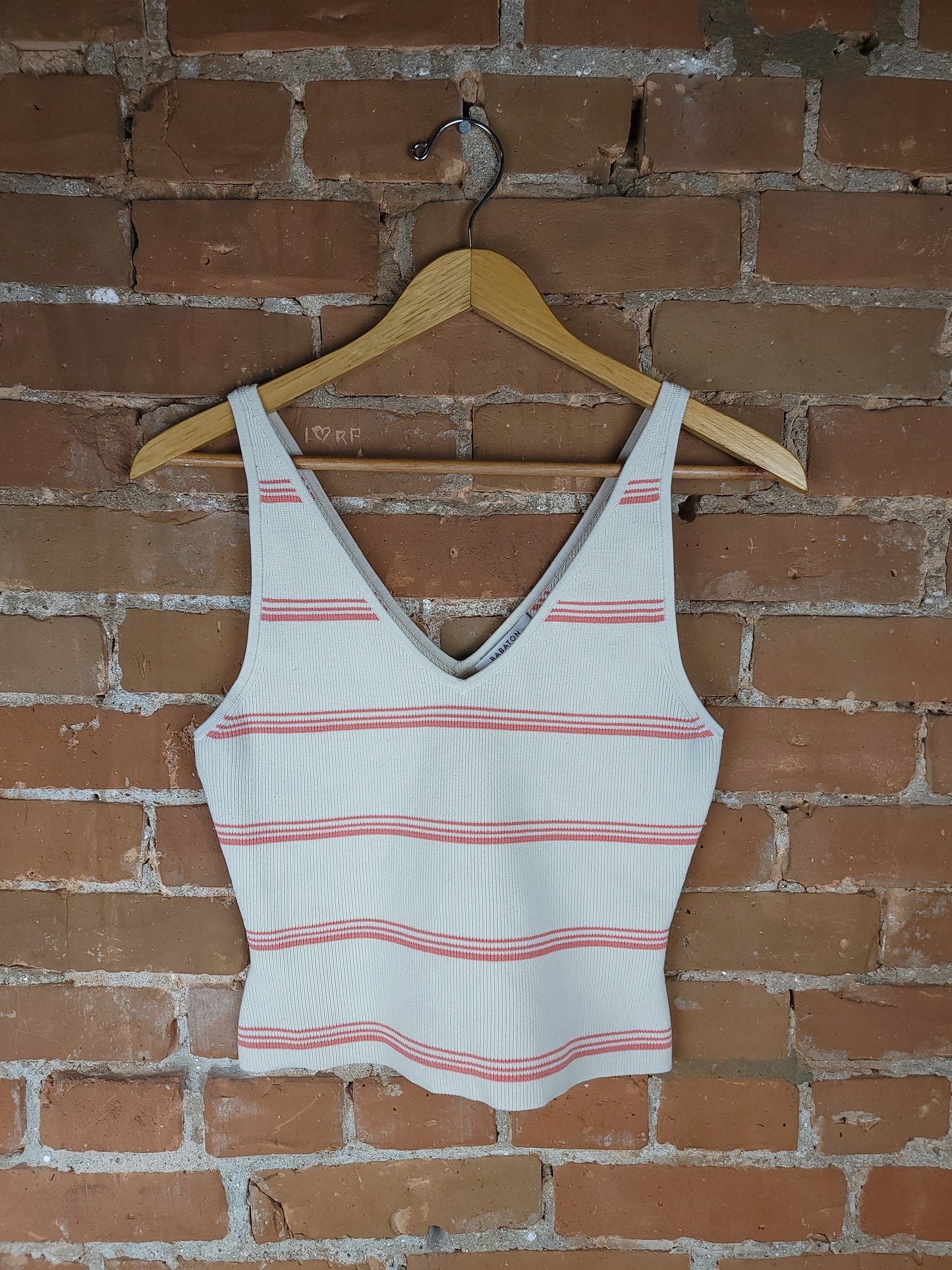 Aritzia Babaton Tan & Orange Striped Knit Tank-Top