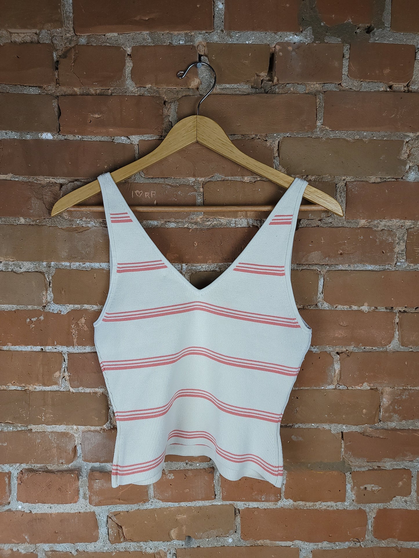 Aritzia Babaton Tan & Orange Striped Knit Tank-Top