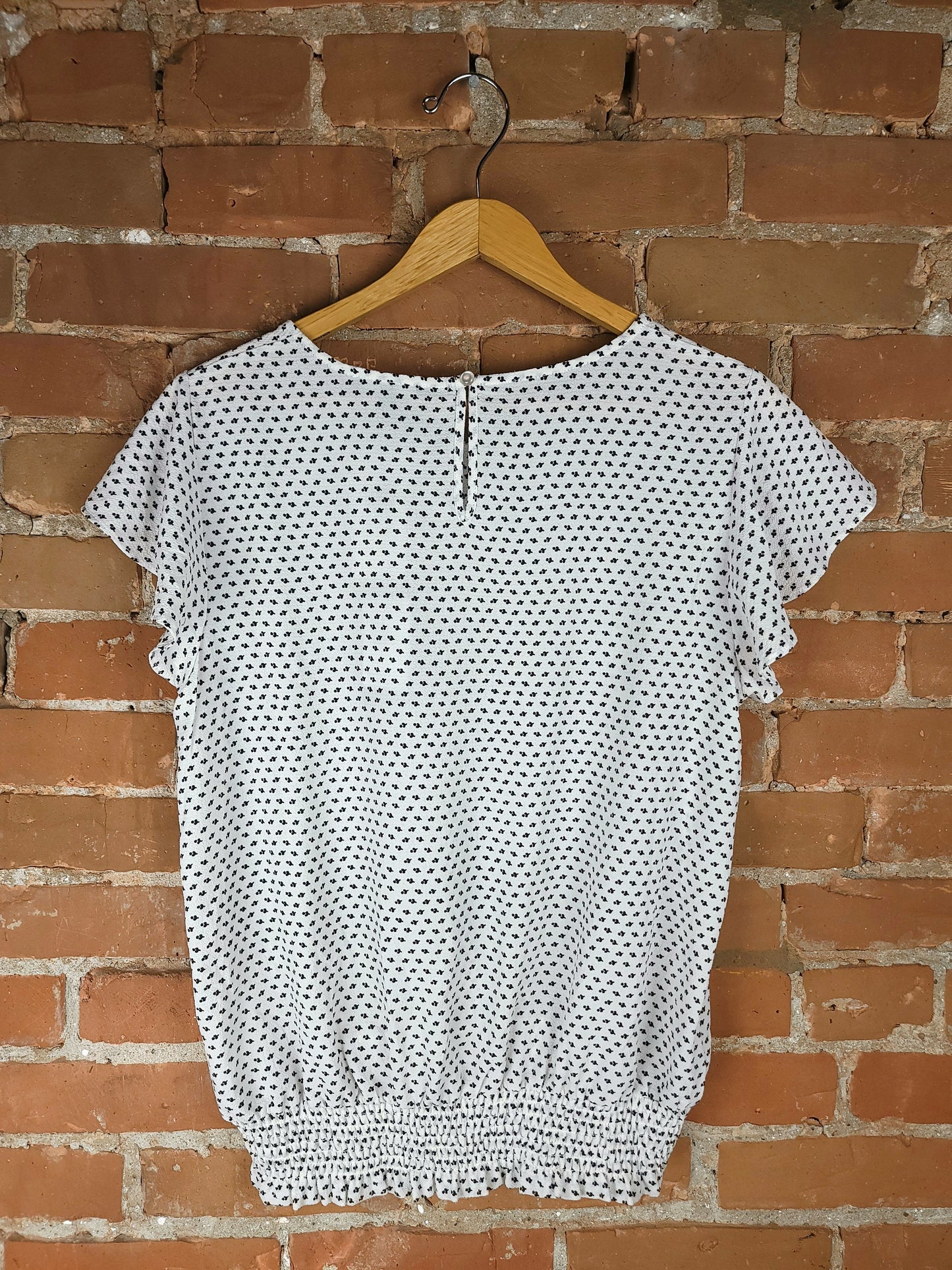 Adrganna Papell Floral Black and White Floral Polka-Dotted T-Shirt