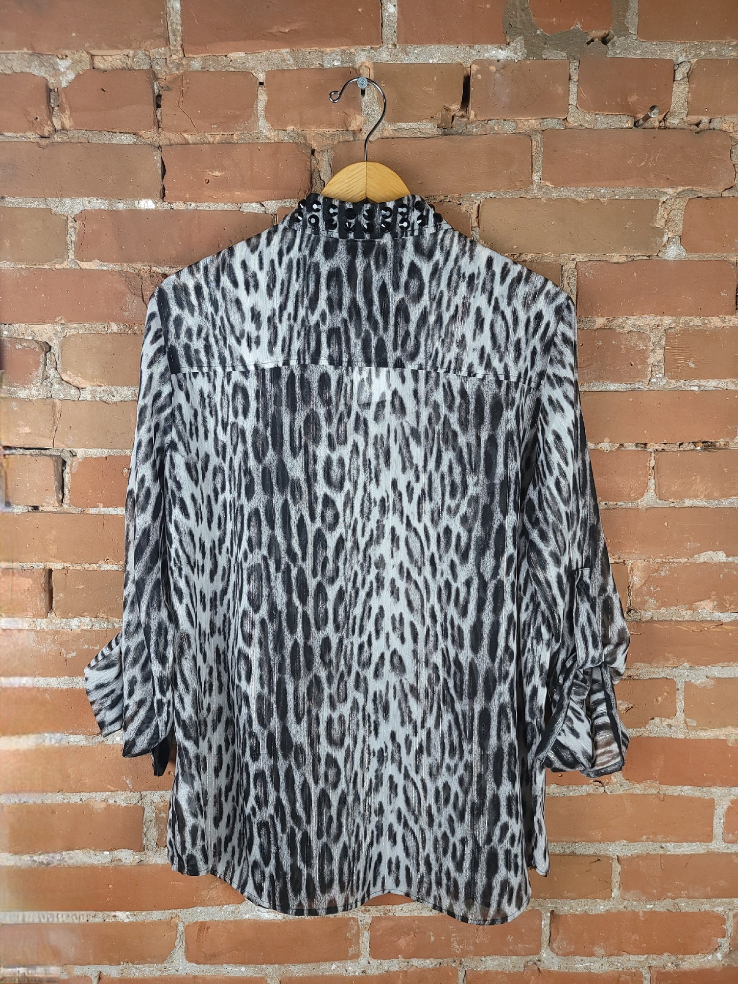 Michael Kors Black and Grey Cheetah Print Long Sleeve Button-Up