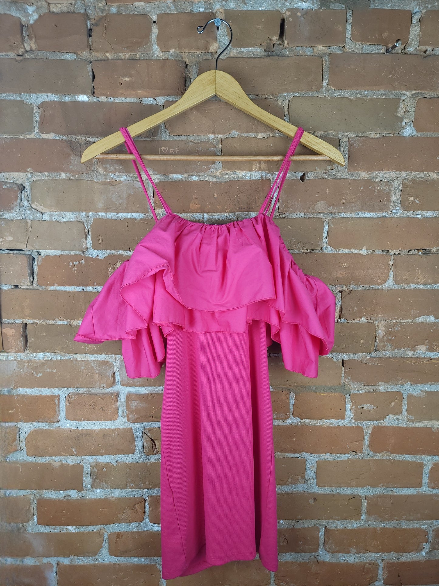 Zara Hot Pink Off The Shoulder Ruffled Dress