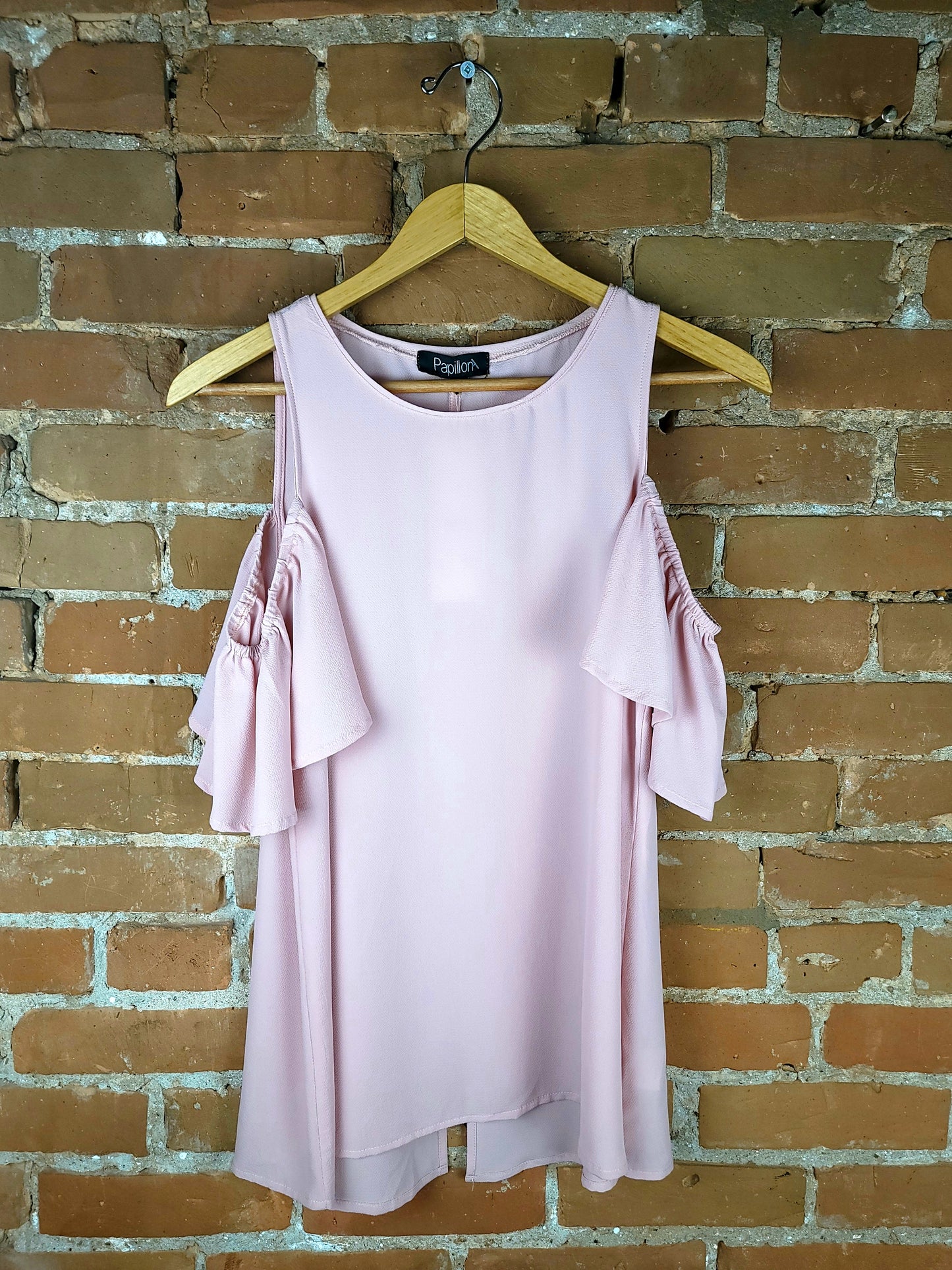 Papillon Pink Tank w/ Off The Shoulder Ruffled Sleeves