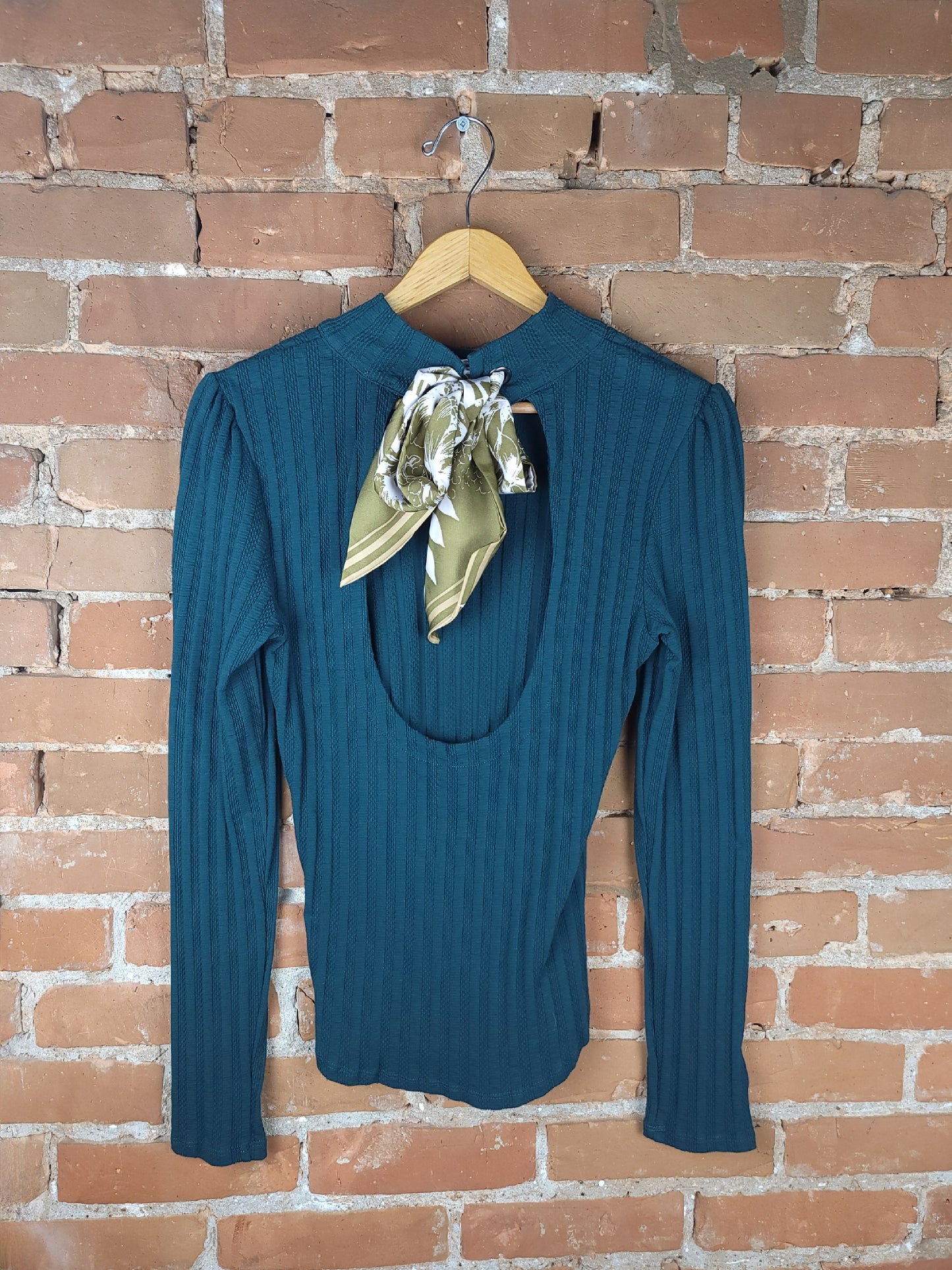 Free People Green Silk Tied Long Sleeve