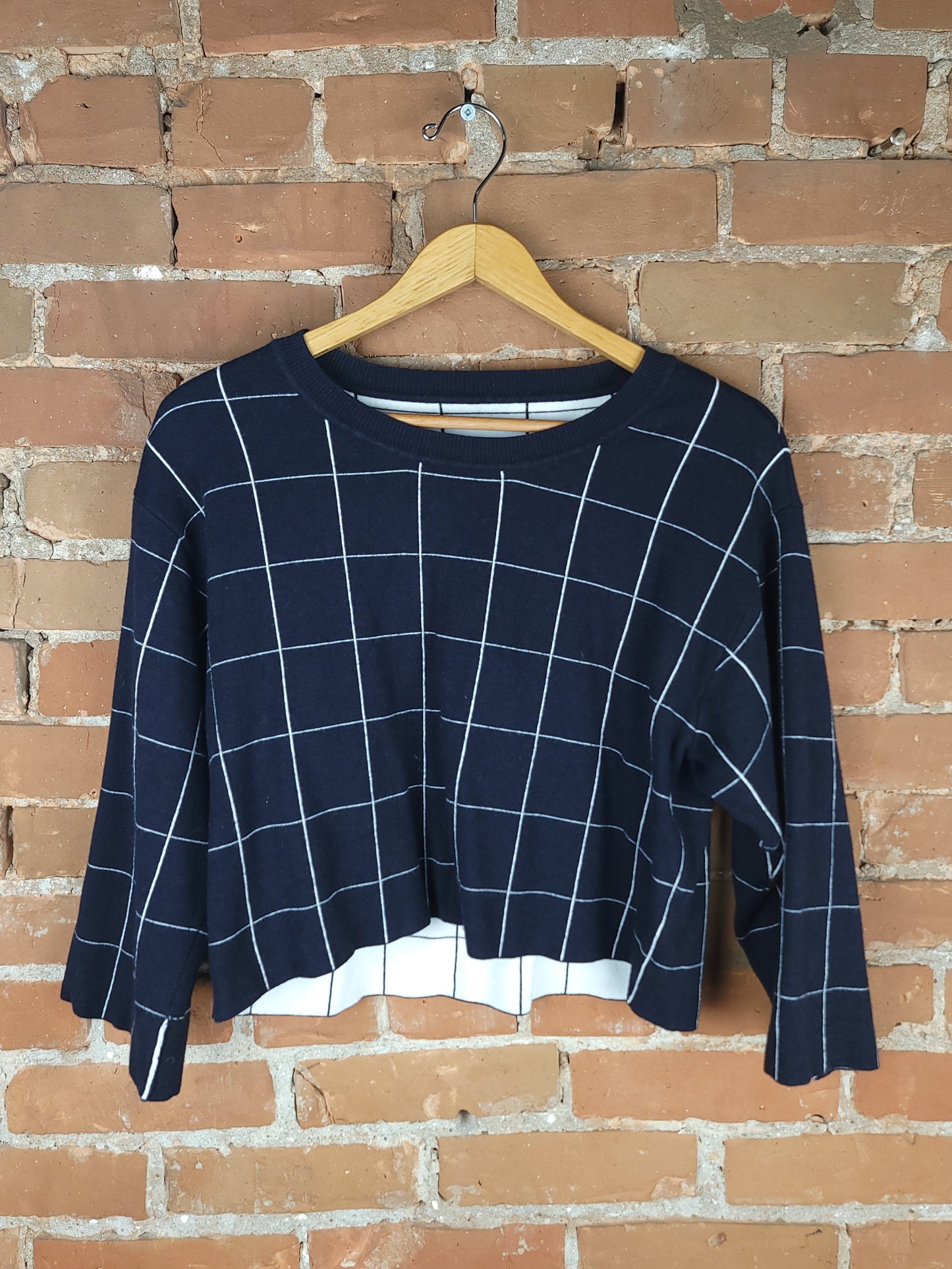 Oak + Fort Grid Knit Cropped Shirt