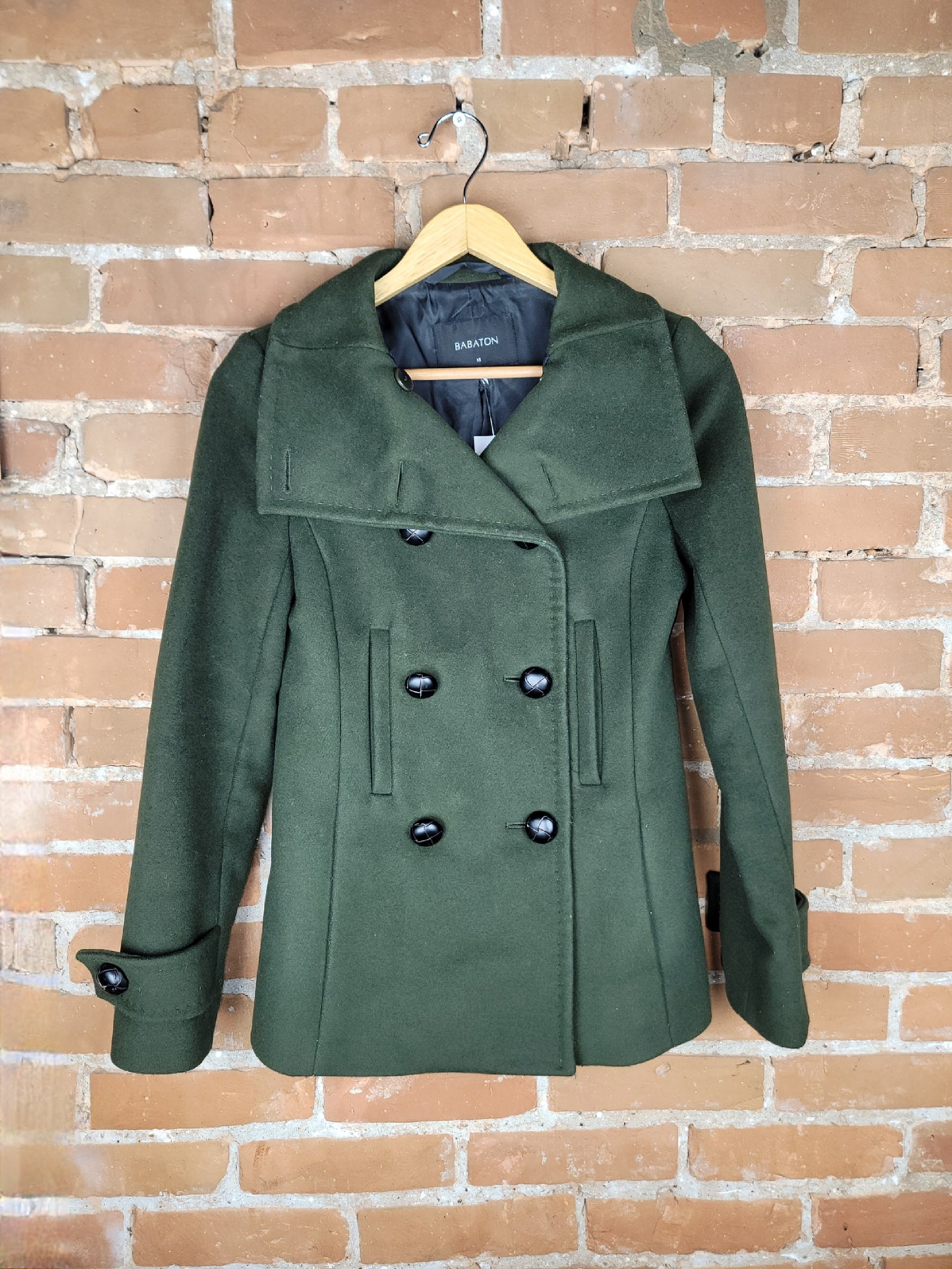 Babaton Green Virgin Wool & Cashmere Blend Button-Up Coat