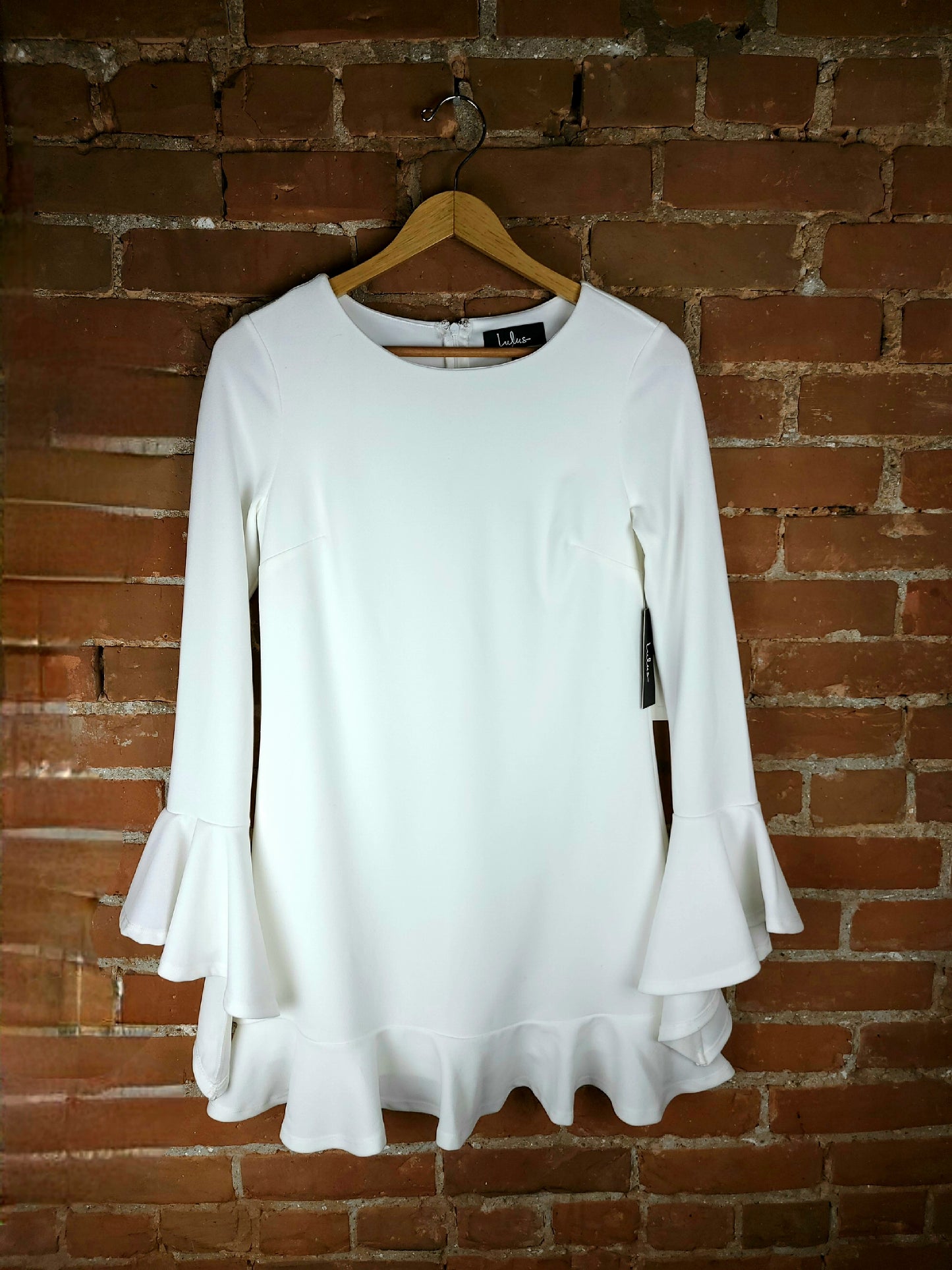 Lulu's White Loose-Fitting, Ruffle Trimmed Dress
