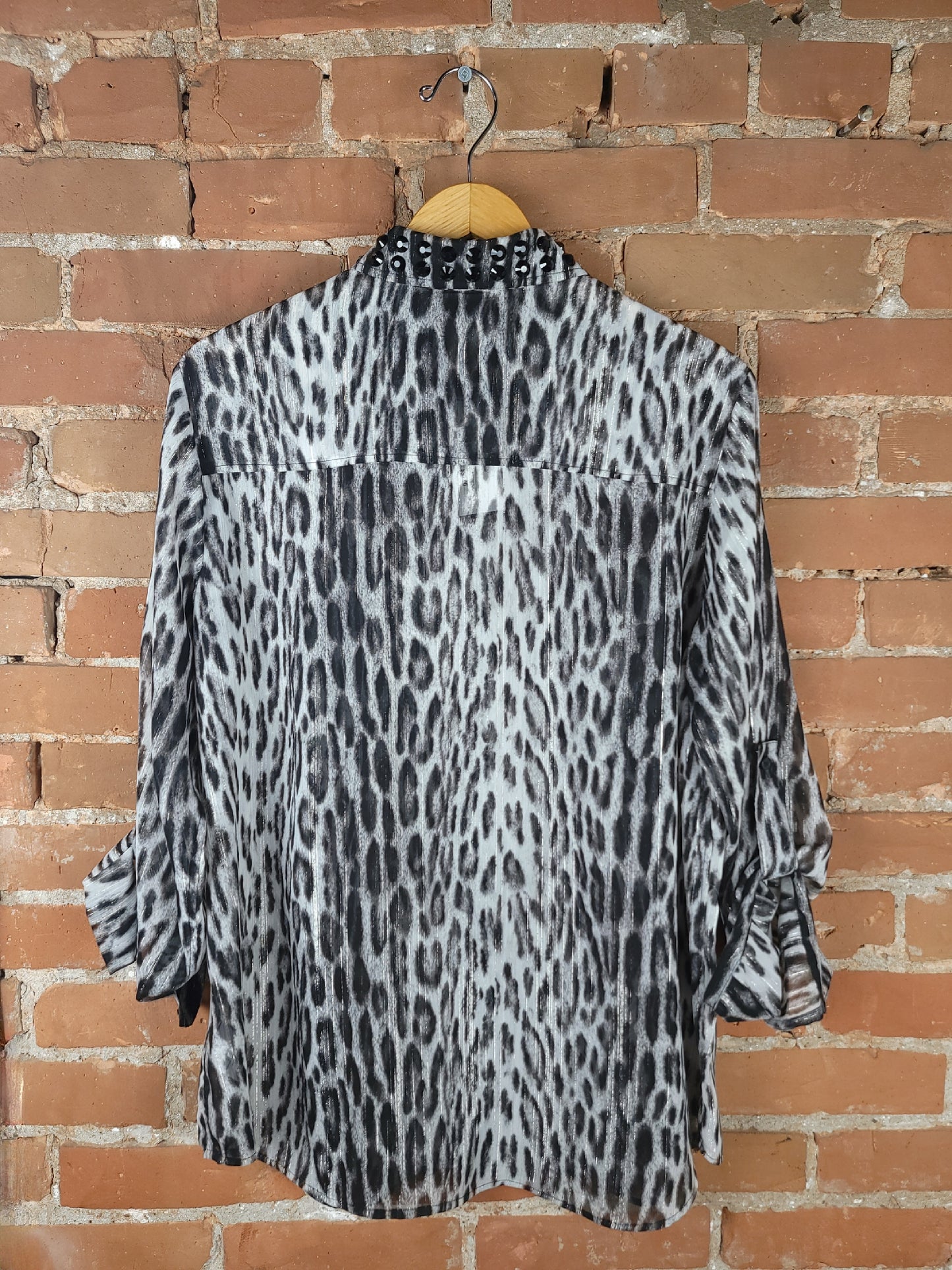 Michael Kors Black and Grey Cheetah Print Long Sleeve Button-Up