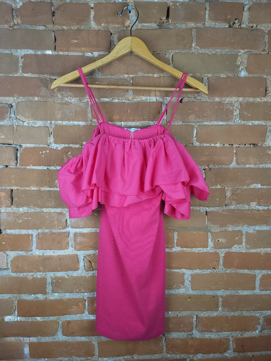 Zara Hot Pink Off The Shoulder Ruffled Dress