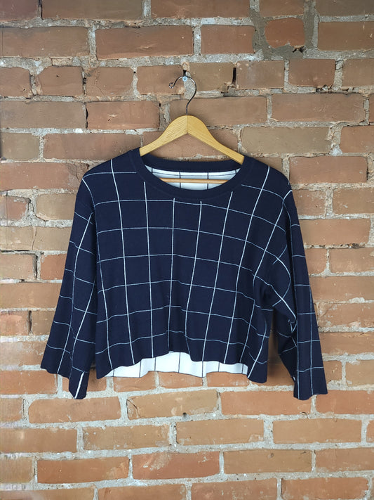 Oak + Fort Grid Knit Cropped Shirt